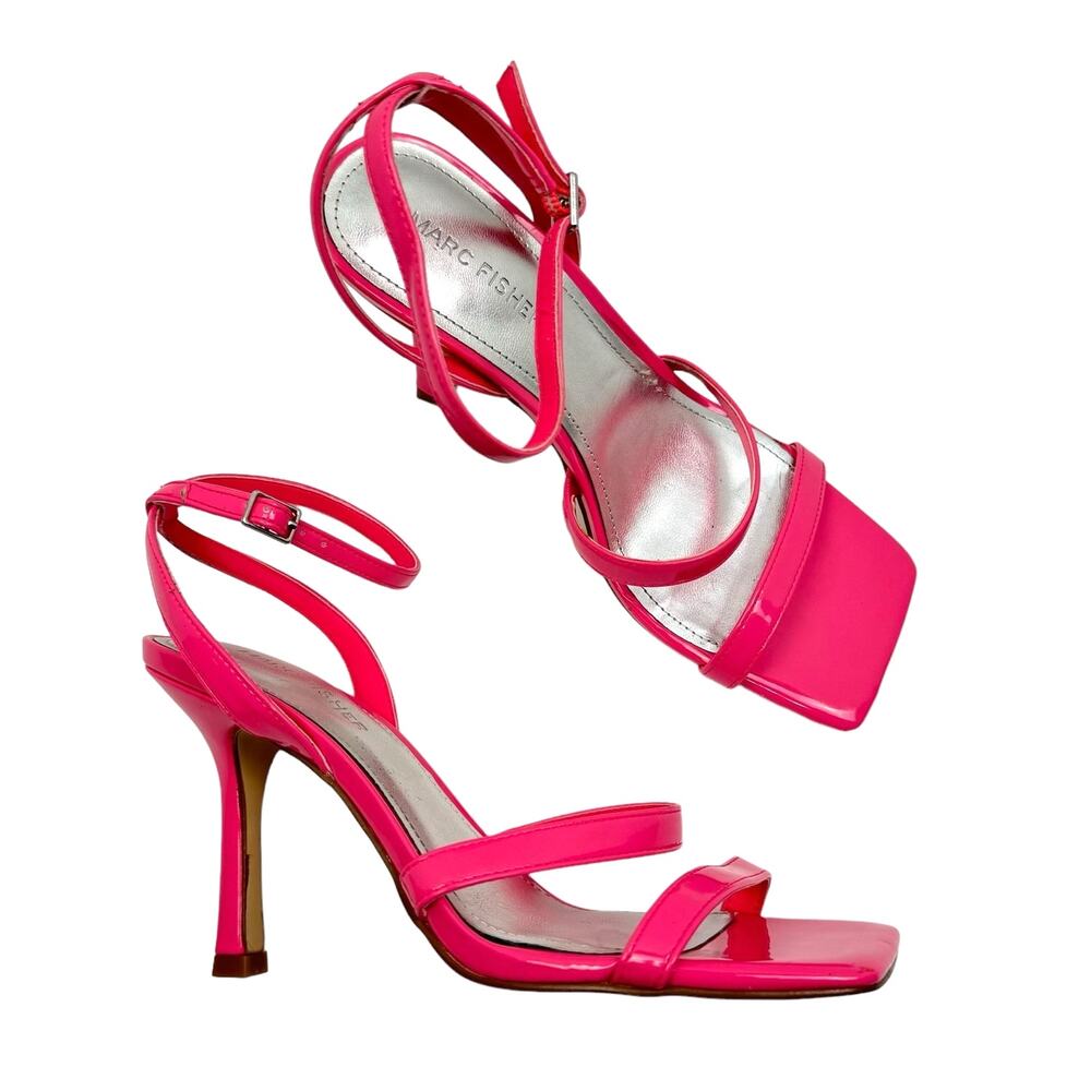 Marc Fisher Deric Hot Pink Faux Leather Open Square Toe Ankle Strap Sandals